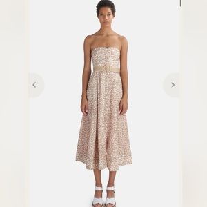 Zimmermann Carnaby Bustier Linen Midi Dress in Pink Leopard